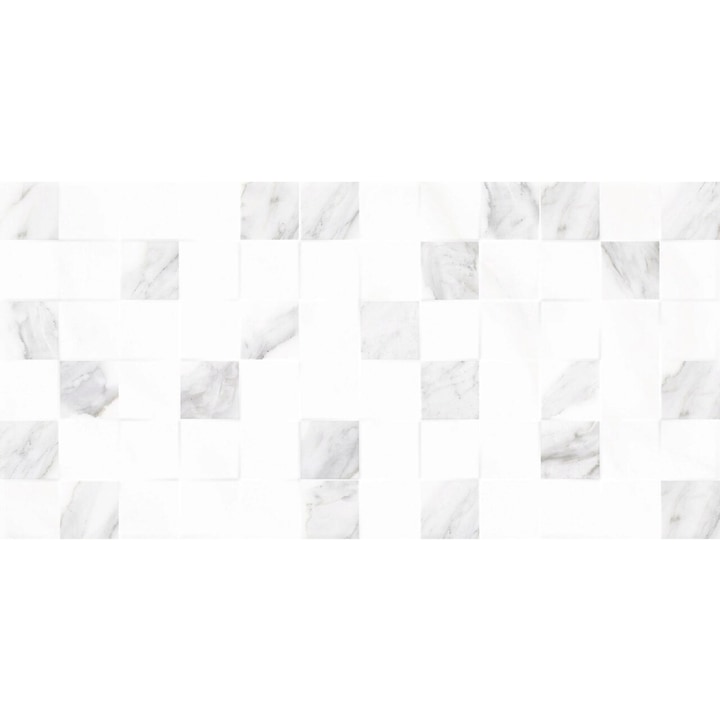 Piesa decorativa faianta alb / gri Livorno Cubik gris, model marmura 25x50 cm, Cutie 1.5 MP