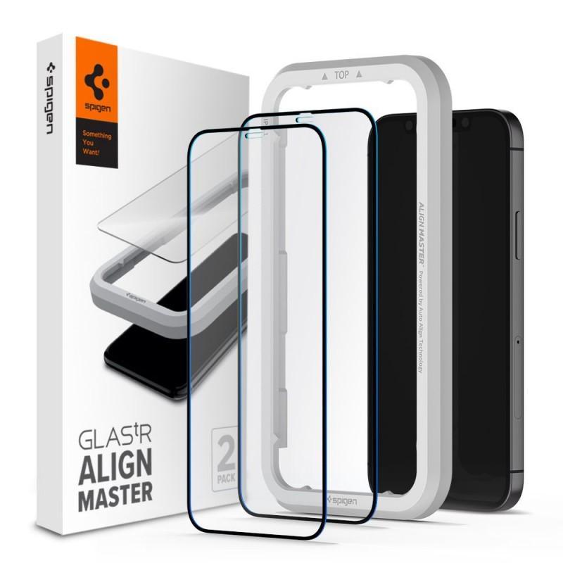 Folie sticla cu sistem de montare Case friendly Spigen ALM Glass FC iPhone 12 Mini Black 2-Pack