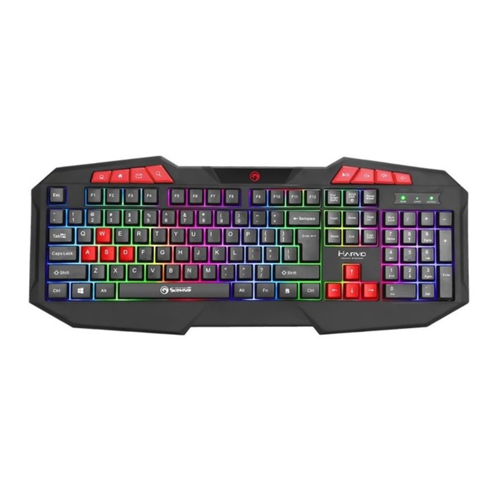 Клавиатура Marvo K602, гейминг, LED, черна, USBMarvo геймърска клавиатура Gaming keyboard 112 keys - K602 - Rainbow backlight