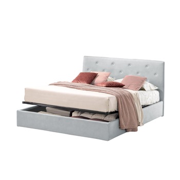 Pat Tapitat Rabatabil cu Lada Depozitare Pentru Saltea, 150x200 cm, Rombo Promo, Gri Piele Ecologica Pat Tapitat Rabatabil cu Lada Depozitare Pentru Saltea, 150x200 cm, Rombo Promo, Gri Piele Ecologica