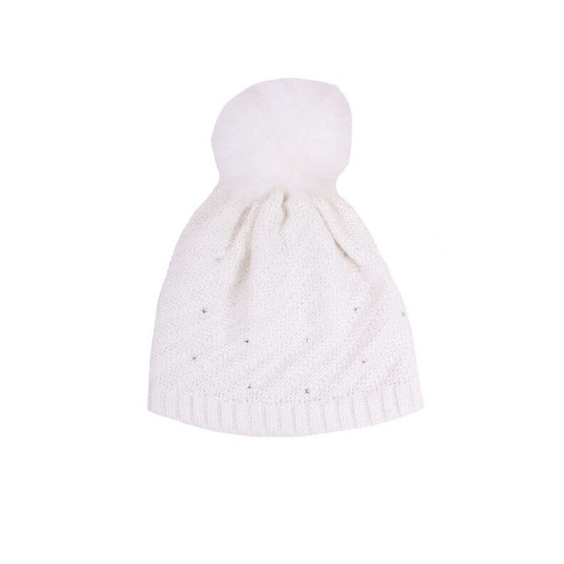 Caciula tricotata, ivory cu stelute 54-56