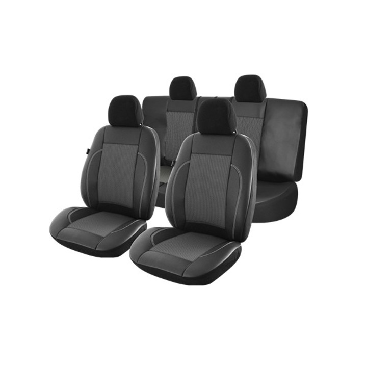 Универсален комплект калъфи за столчета за кола, Exclusive Leather Lux Edition, Екологичен кожен материал + вложки от текстилен материал, 11 части, Smartic®, черен