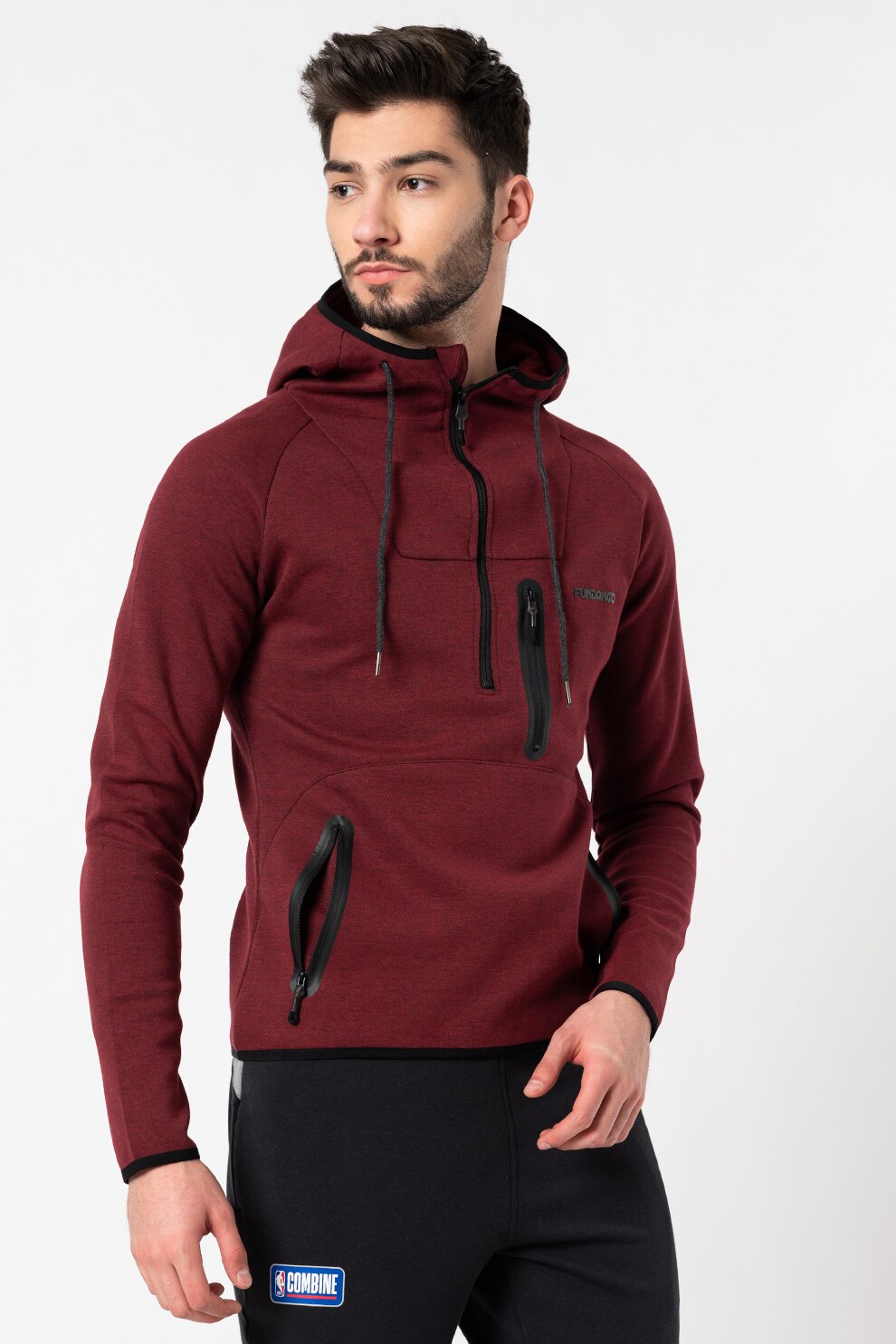 Fundango, Hanorac cu aplicatie logo cauciucata pe piept Marco, Rosu Bordeaux, S