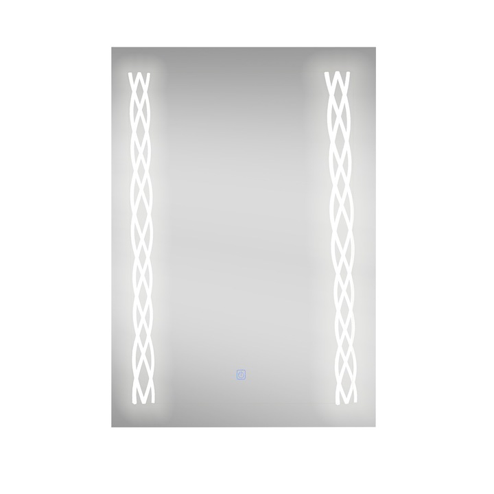 Tükör TM, 80 x 60cm, Fürdőszoba Négyszögletes Belső LED világítással OSZLOP, Modern Design, Touch Sensor