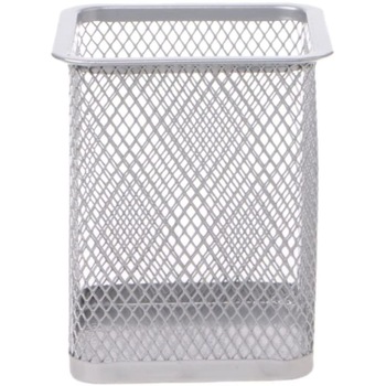 Suport Birou Patrat ECADA, 8x8x10 cm, Plasa Metalica, Argintiu Suport Birou Patrat ECADA, 8x8x10 cm, Plasa Metalica, Argintiu