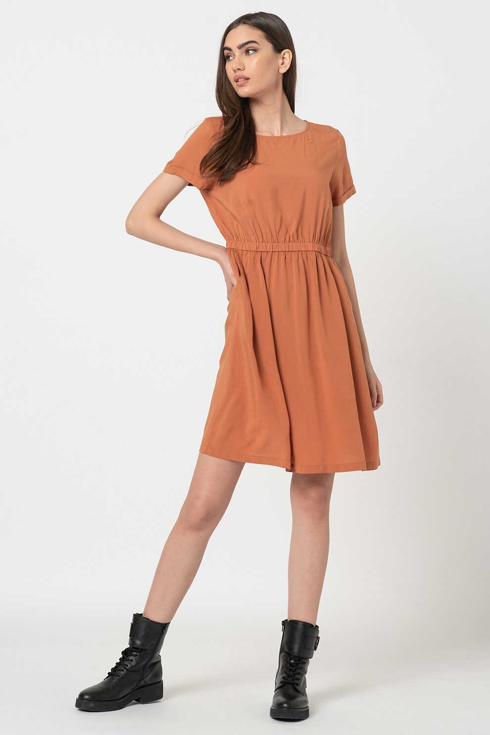 Haily's, Rochie evazata cu buzunare oblice Denise, Ocru