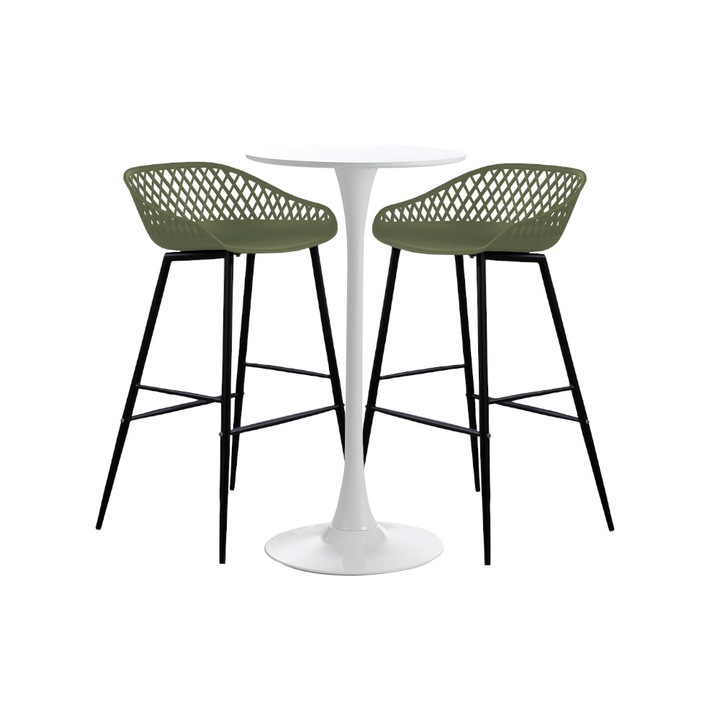 Set masa si scaune de bar , RAKI, 3 piese, masa 60x101cm cu 2 scaune Toyama verde negru 48x47x95cm
