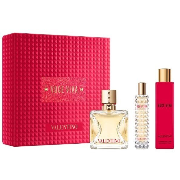 Set Apa de parfum Valentino Voce Viva 100 ml, mini apa de parfum 15 ml, lotiune de corp parfumata 100 ml