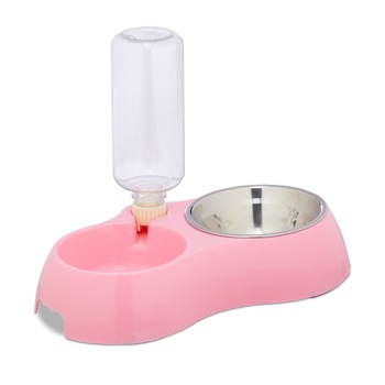Dispenser adapator apa si hrana animale, roz, Relaxdays Dispenser adapator apa si hrana animale, roz, Relaxdays