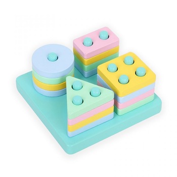 Sortator din lemn cu 16 de forme geometrice , multicolor , Picodino Sortator din lemn cu 16 de forme geometrice , multicolor , Picodino