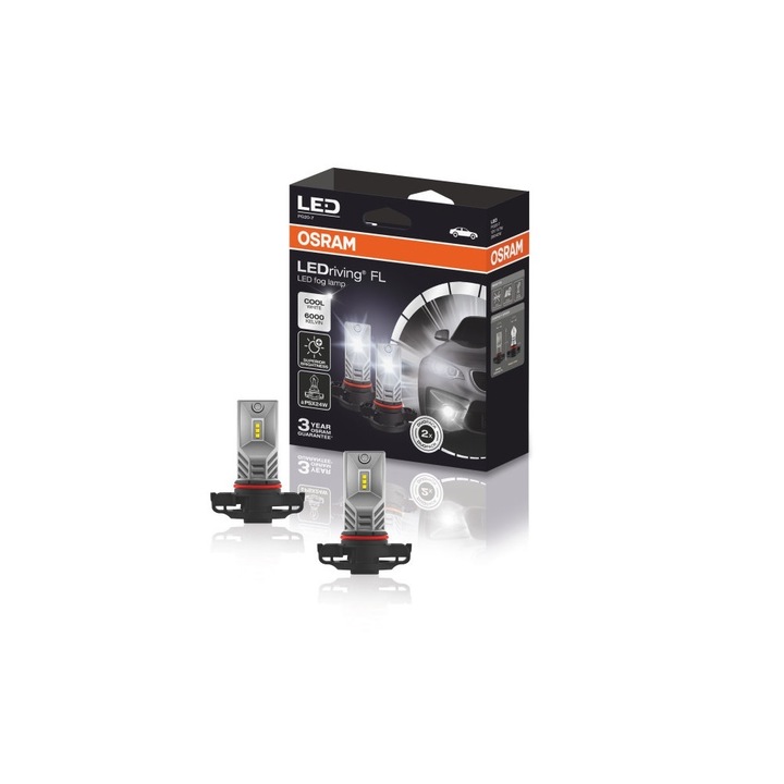 LED лампи за автомобил Osram LEDriving FL, PSX24W, 6000K, 2604CW, 6,7W, 12V, PG20-7, Комплект 2бр