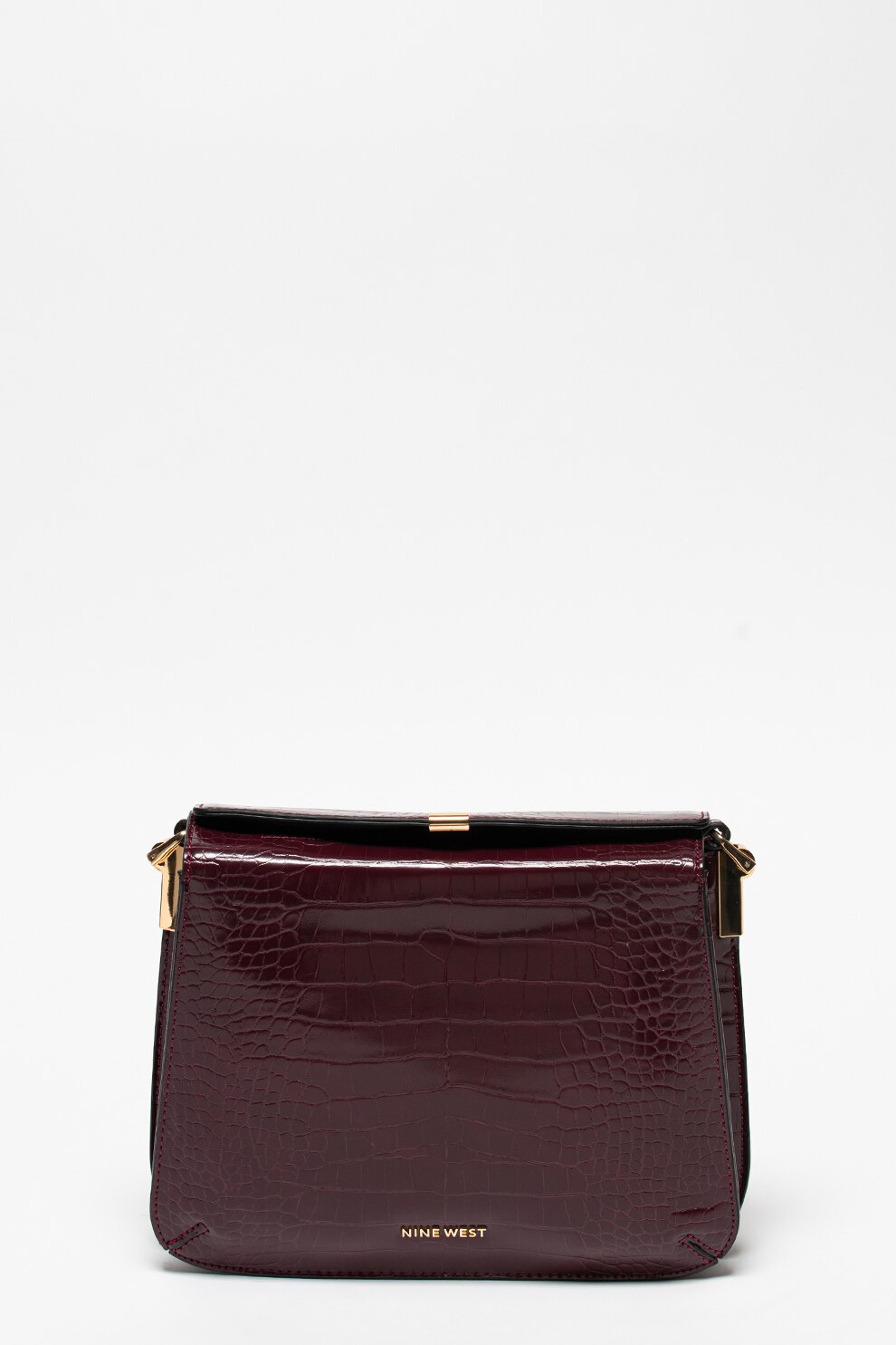 NINE WEST, Geanta crossbody de piele ecologica cu aspect de piele de crocodil Emma, Violet pruna