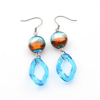 Cercei Mira din sticla de Murano in 2 culori si foita de argint, Albastru Cercei Mira din sticla de Murano in 2 culori si foita de argint, Albastru