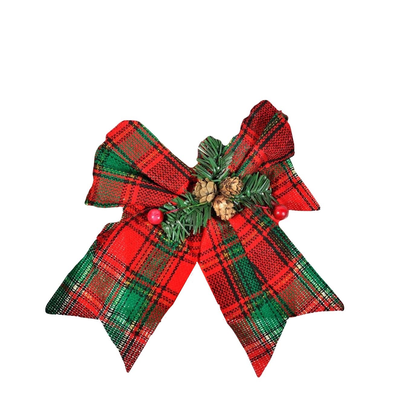 Set fundite pentru bradut, Zola®, rosu/verde, model carouri, cu conuri, 2 bucati, 16x18 cm