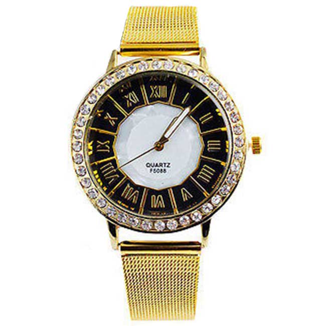 Ceas Geneva Dama Quartz Casual Elegant Negru, PN999944NU, curea din metal (mesh), afisaj Analog