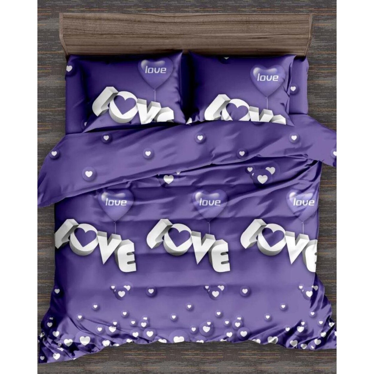 Set Lenjerie Finet Satinat, 6 Piese, Pat 2 Persoane, Purple Love