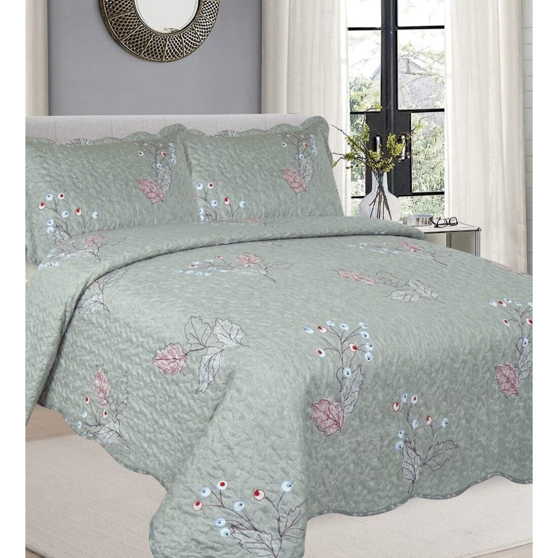 Cuvertura de pat + 2 Fete de Perne, Bumbac Tip Finet, Imprimata, Pat 2 persoane, CFI-79