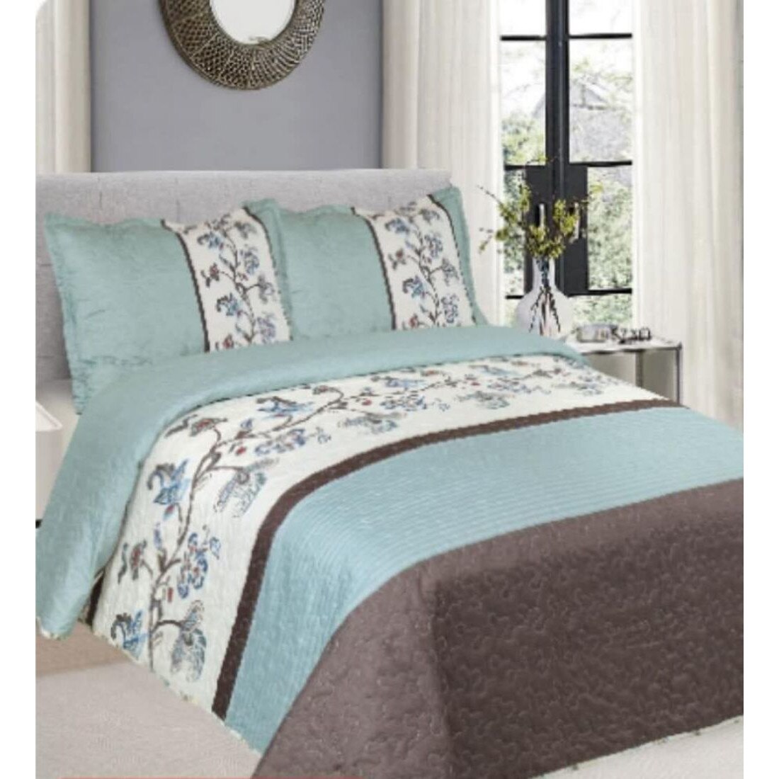 Cuvertura de pat + 2 Fete de Perne, Bumbac Tip Finet, Imprimata, Pat 2 persoane, CFI-81