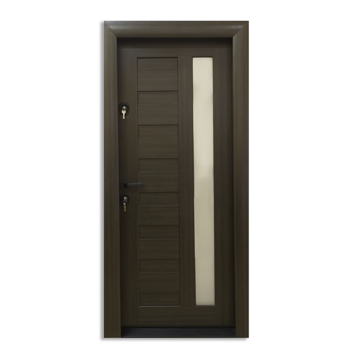 Usa metalica cu MDF Arhitect 410, pentru exterior, cu un geam, deschidere dreapta, wenge, 88x201 cm