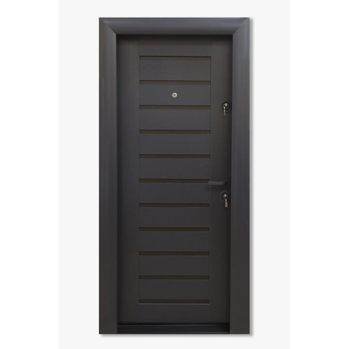 Usa metalica cu MDF Arhitect 416, pentru exterior, cu vizor, deschidere stanga, gri antracit/wenge, 88x201 cm