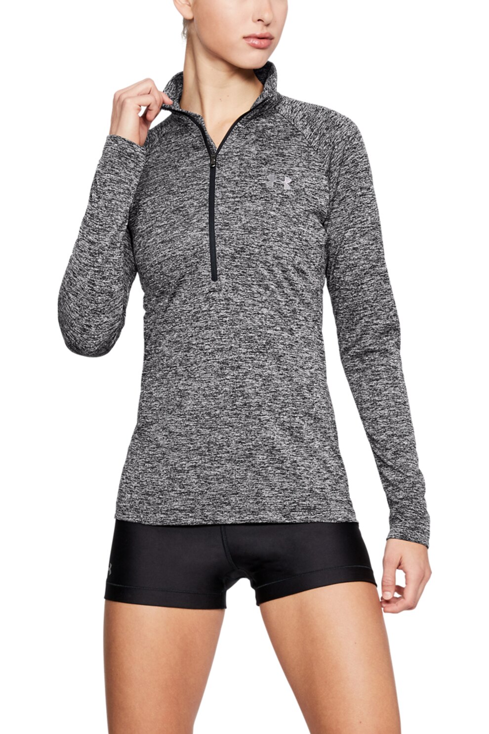 Under Armour, Bluza cu fenta cu fermoar, pentru fitness Twist, Gri/Negru
