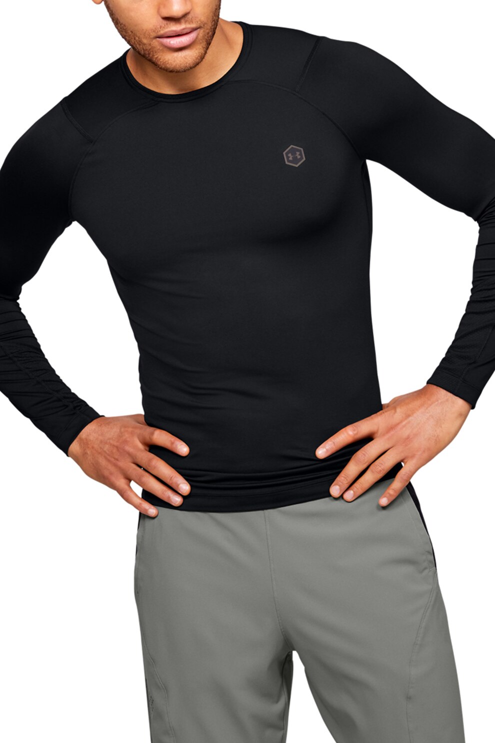 Under Armour, Bluza de compresie penru fitness Rush, Negru