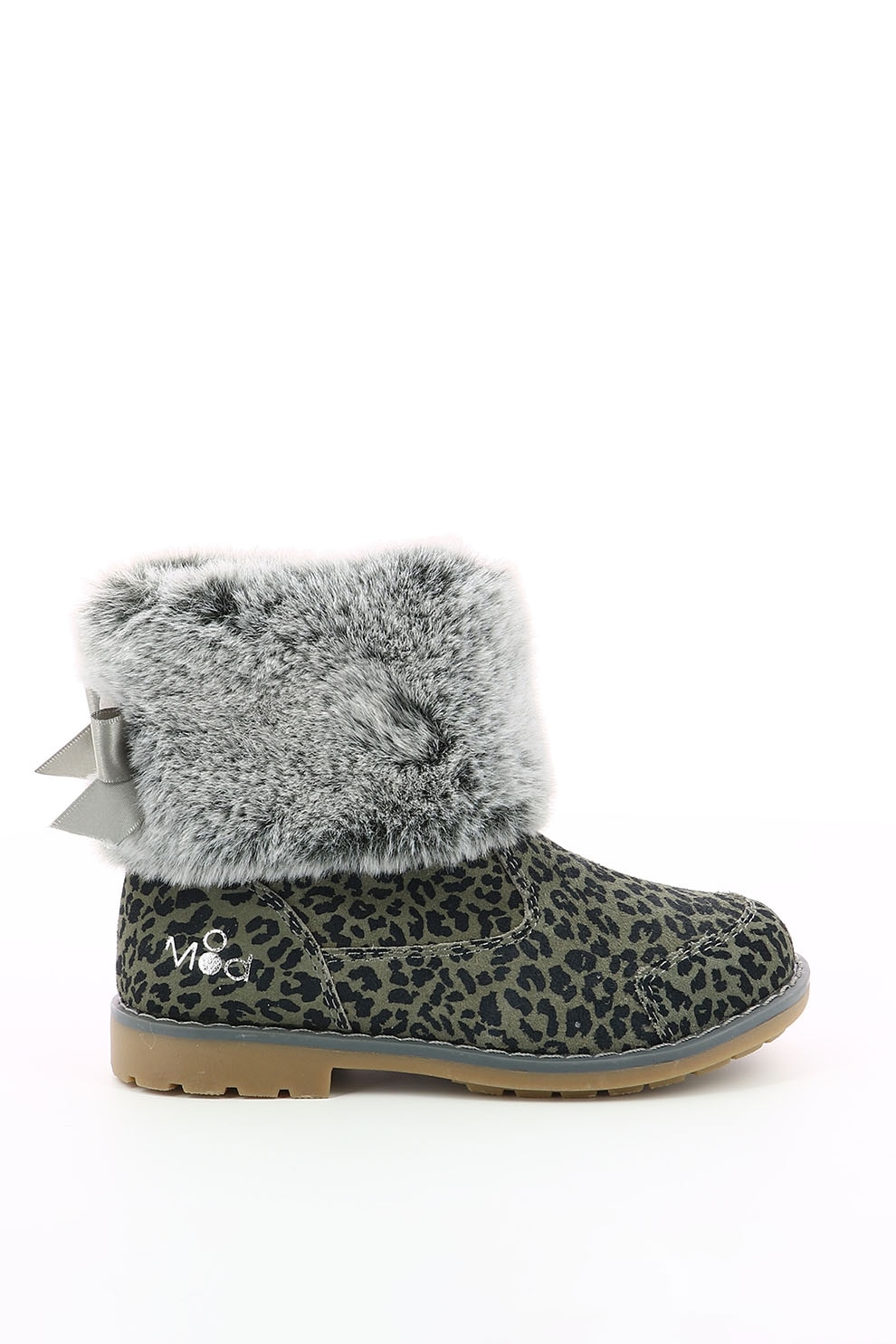 Mod8 kids, Ghete de piele intoarsa cu garnitura de blana sintetica, Verde/Negru/Gri, 33 EU