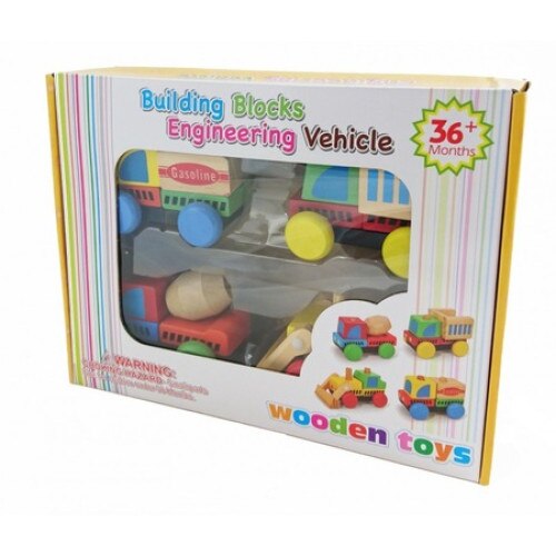 Set de 4 masinute din lemn, cu piese detasabile, Unitoys