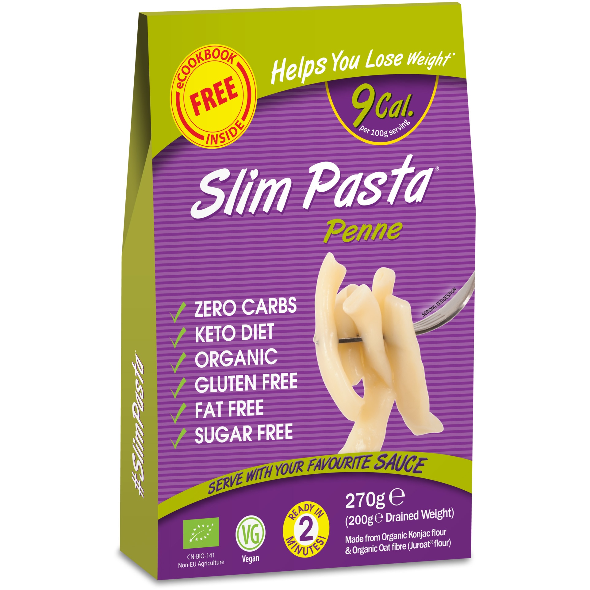 Penne din faina de konjac BIO, Slim Pasta, 270g