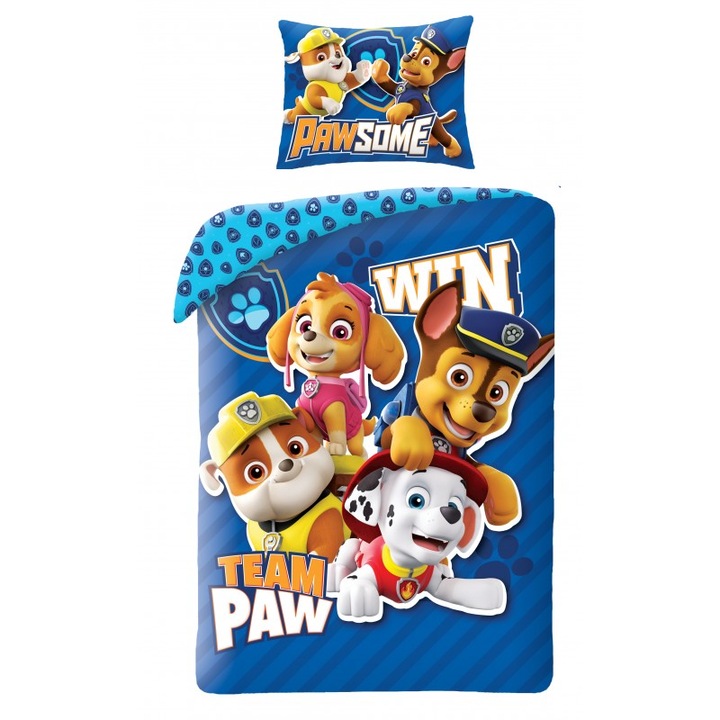 Set lenjerie pat Paw Patrol Team, Multicolor, 140x200 cm, 2 piese