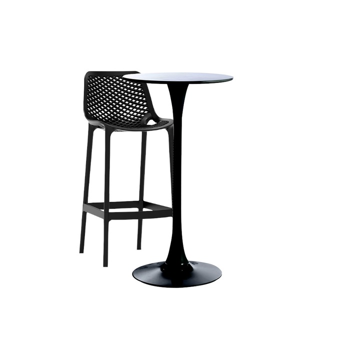 Set masa si scaune de bar , RAKI, 2 piese, masa neagra 60x101cm cu 1 scaun London Air negru 52x44x105cm