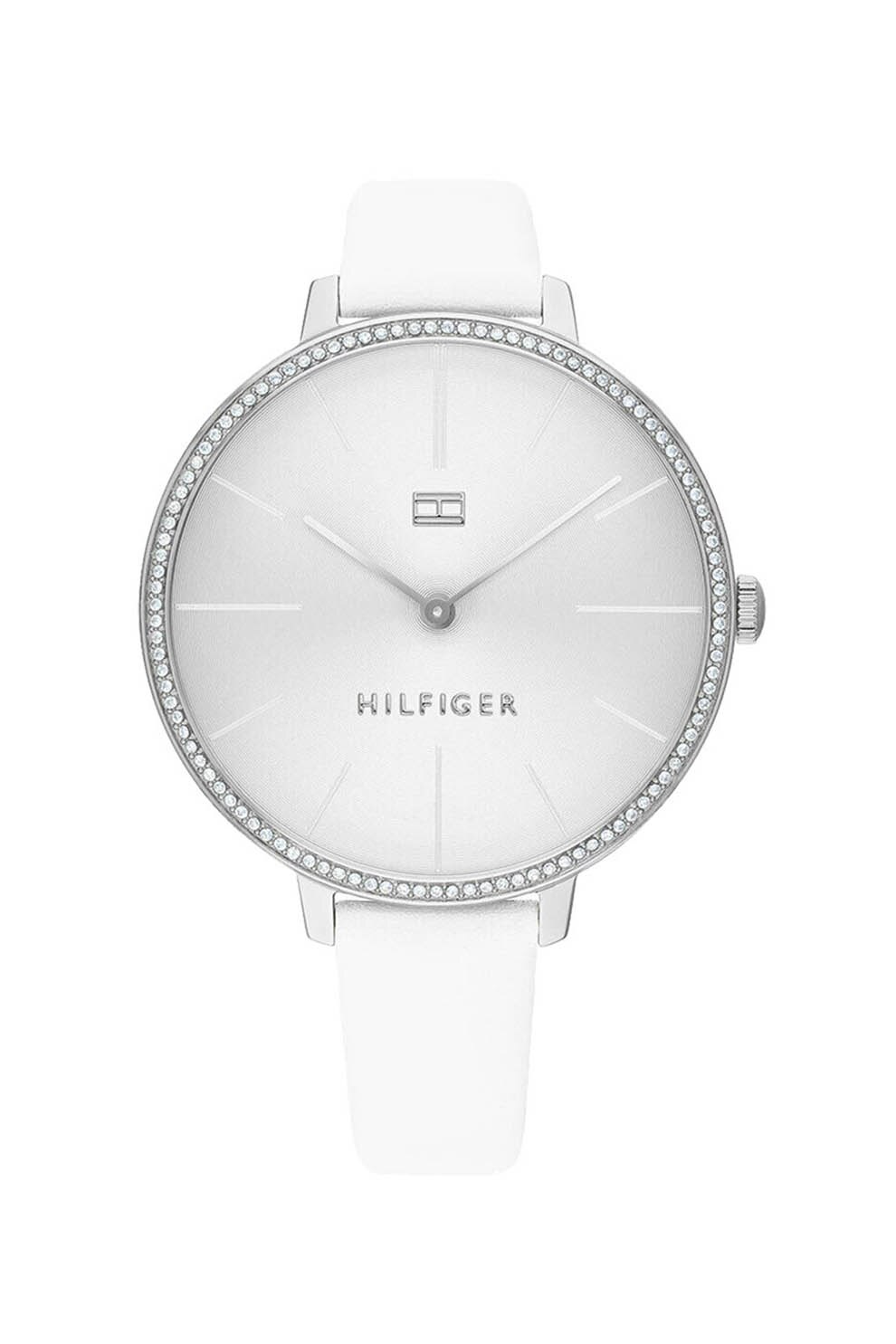 Tommy Hilfiger, Ceas cu o curea de piele, Alb/Argintiu
