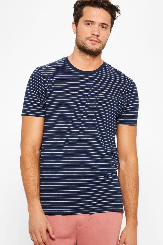 Tricou Barbati Brave Soul, cu dungi, Albastru, L