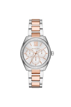 Michael Kors, Ceas quartz bicolor decorat cu cristale transparente, Argintiu/Auriu rose Michael Kors, Ceas quartz bicolor decorat cu cristale transparente, Argintiu/Auriu rose