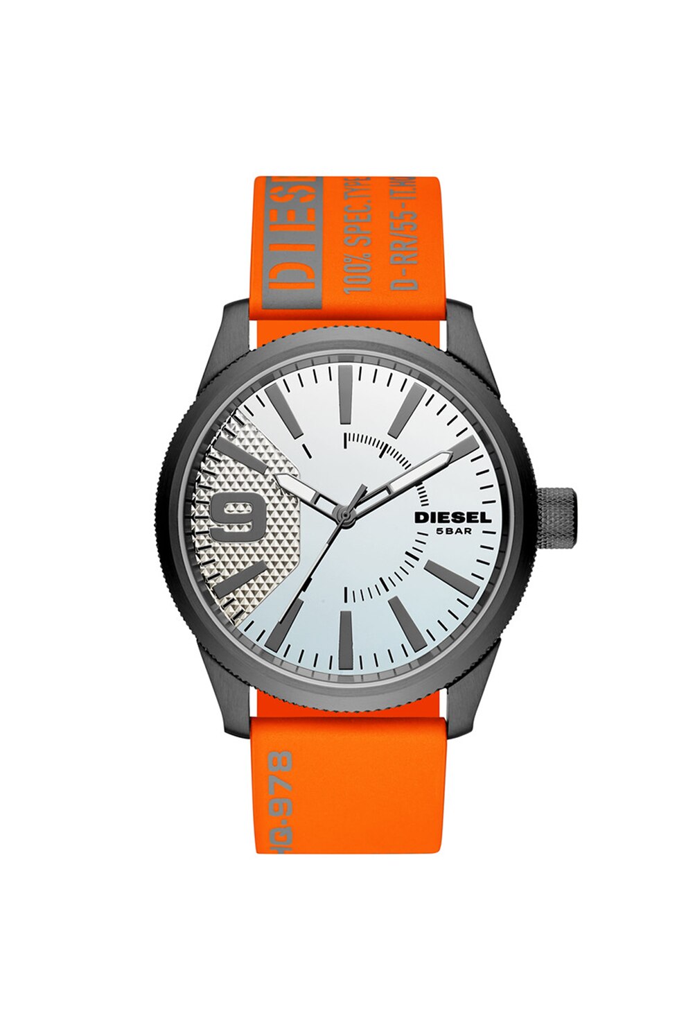 Diesel, Ceas analog cu o curea cu model, Oranj mandarina/Argintiu inchis