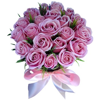 Buchet cu dor 21 trandafiri roz de sapun roz, 24x20 Buchet cu dor 21 trandafiri roz de sapun roz, 24x20