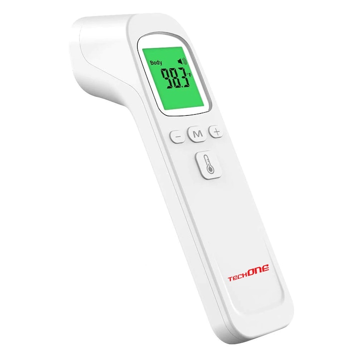 Termometru non-contact infrasoru Techone® F02, corp si suprafete, masurare rapida, memorie, display LCD, certificat directiva medicala 93/42/EEC, alb