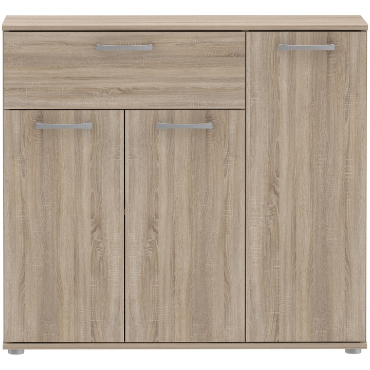 Comoda Forte Niko, dimensiuni 89.6x 81.7x 29.1 cm, culoare stejar Sonoma, 3 usi, 1 sertar