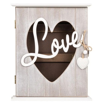 Cutie din lemn, Love, pentru chei, cu 6 agatatori, alb-gri, 22x7x26.5 cm Cutie din lemn, Love, pentru chei, cu 6 agatatori, alb-gri, 22x7x26.5 cm