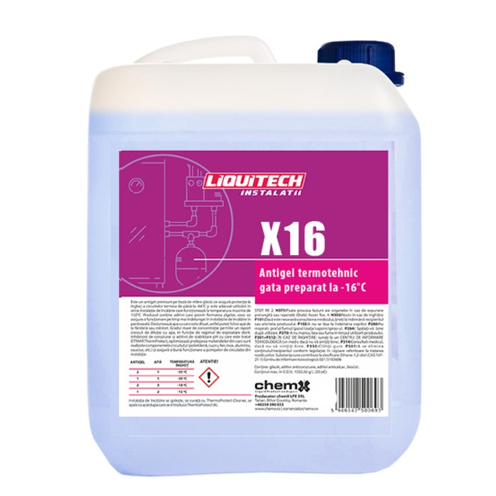 Antigel pentru centrale termice gata preparat la -16 C, ChemX, Liquitech X16, albastru, 5 kg