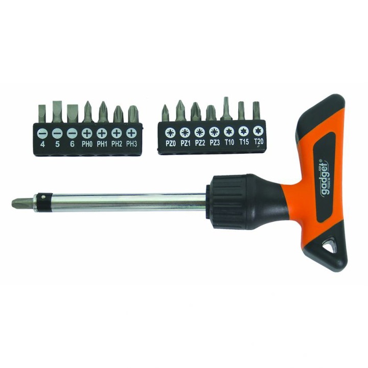 Ratchet csavarhúzó készlet, "T" fogantyú bitekkel, 16 db, Gadget, 225204