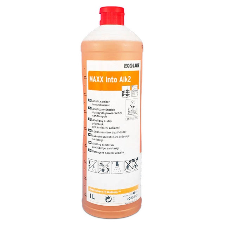 Алкален санитарен препарат Maxx Into ALK2 1L ECOLAB, специално за варовити и чувствителни към киселина повърхности