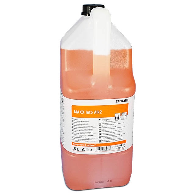 Detergent sanitar alcalin maxx into ALK2 5L ECOLAB, special pentru suprafetele calcaroase si sensibile la acid