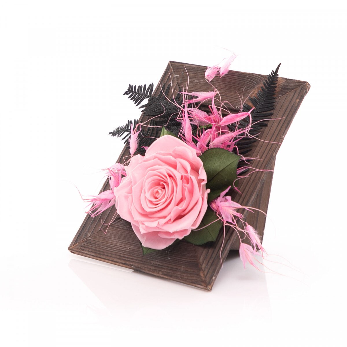 Trandafir criogenat in rama de lemn