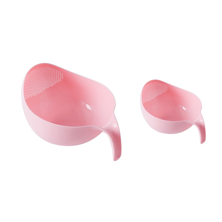 Set 2 strecuratori din PP, marime S/L, pentru orez, spalat fructe si legume - Roz, Leexo