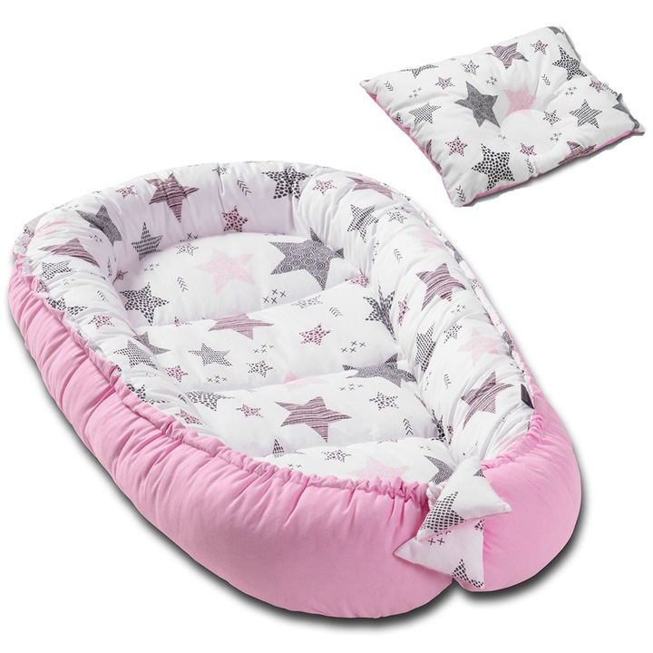 Комплект преносимо бебешко легло Kidizi, Baby Nest, С възглавница, Розов