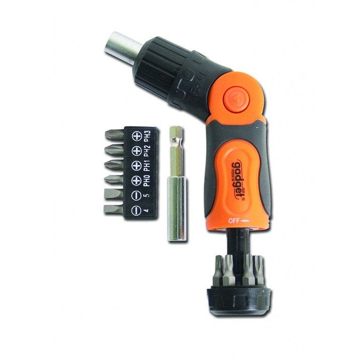 Set de 12 biti cu prelungitor si maner flexibil tip clichet Gadget