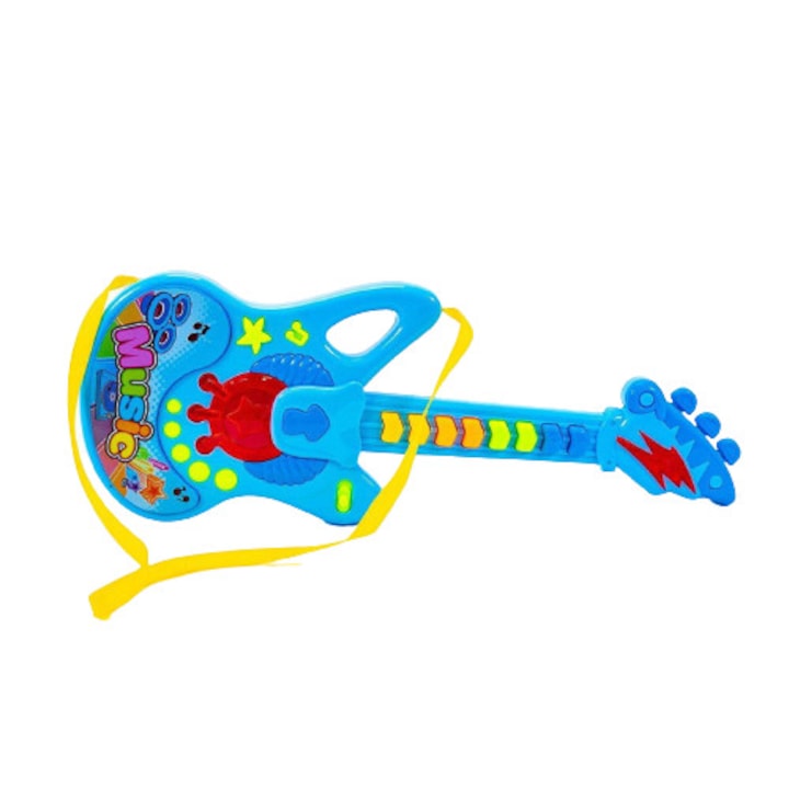 Guitar játék zenés gitár gyerekeknek, 8 hanggal és lámpával, kék