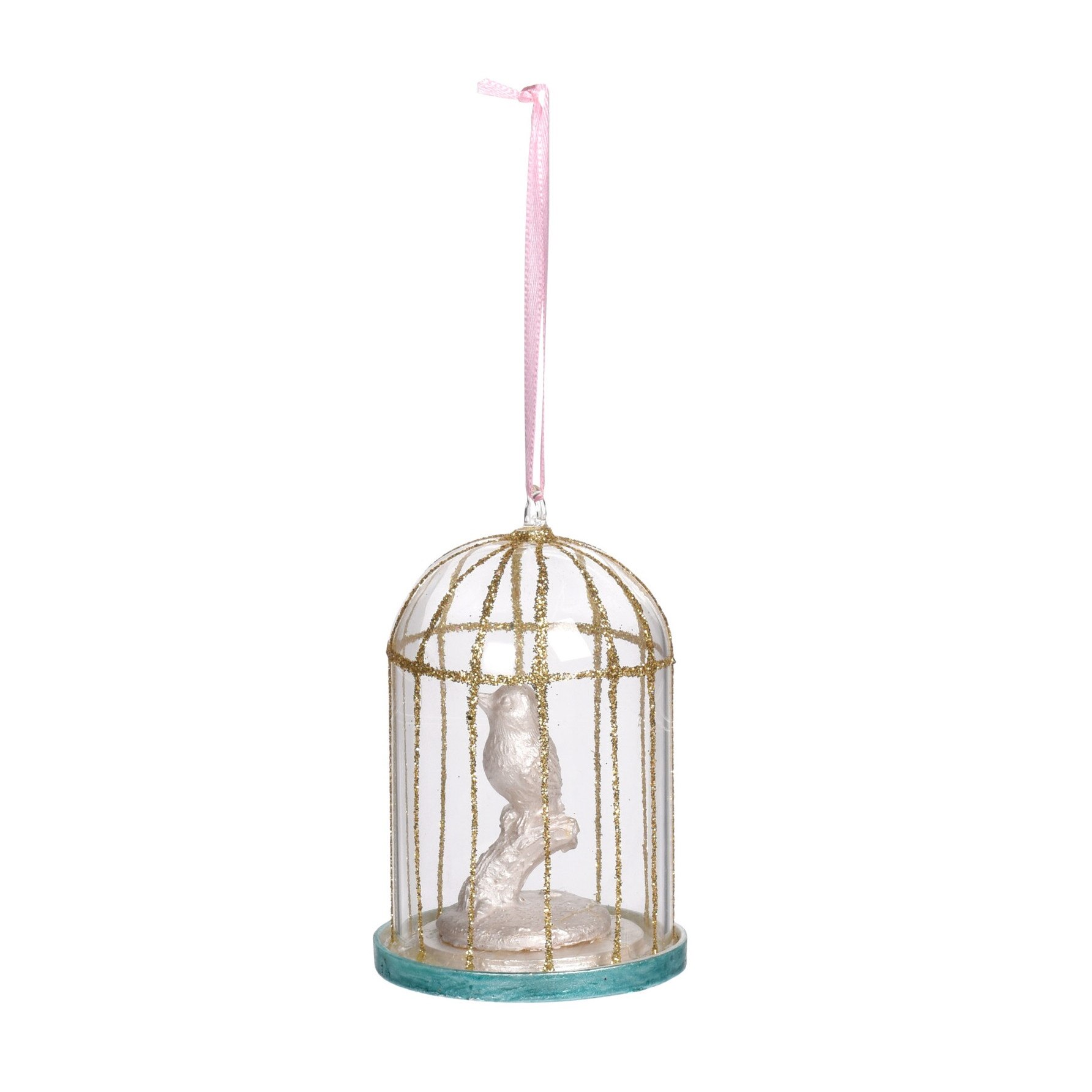Decoratiune cu agatatoare colivie, roz, 9 cm