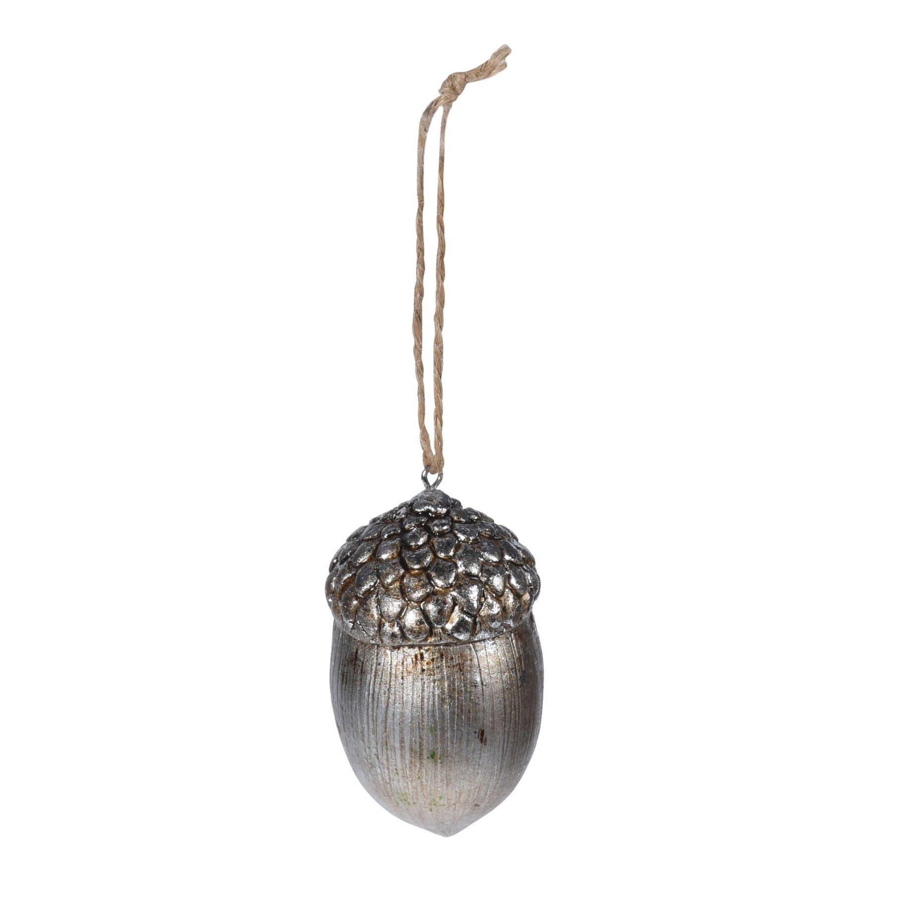 Ornament cu agatatoare, ghinda argintie, 7 cm
